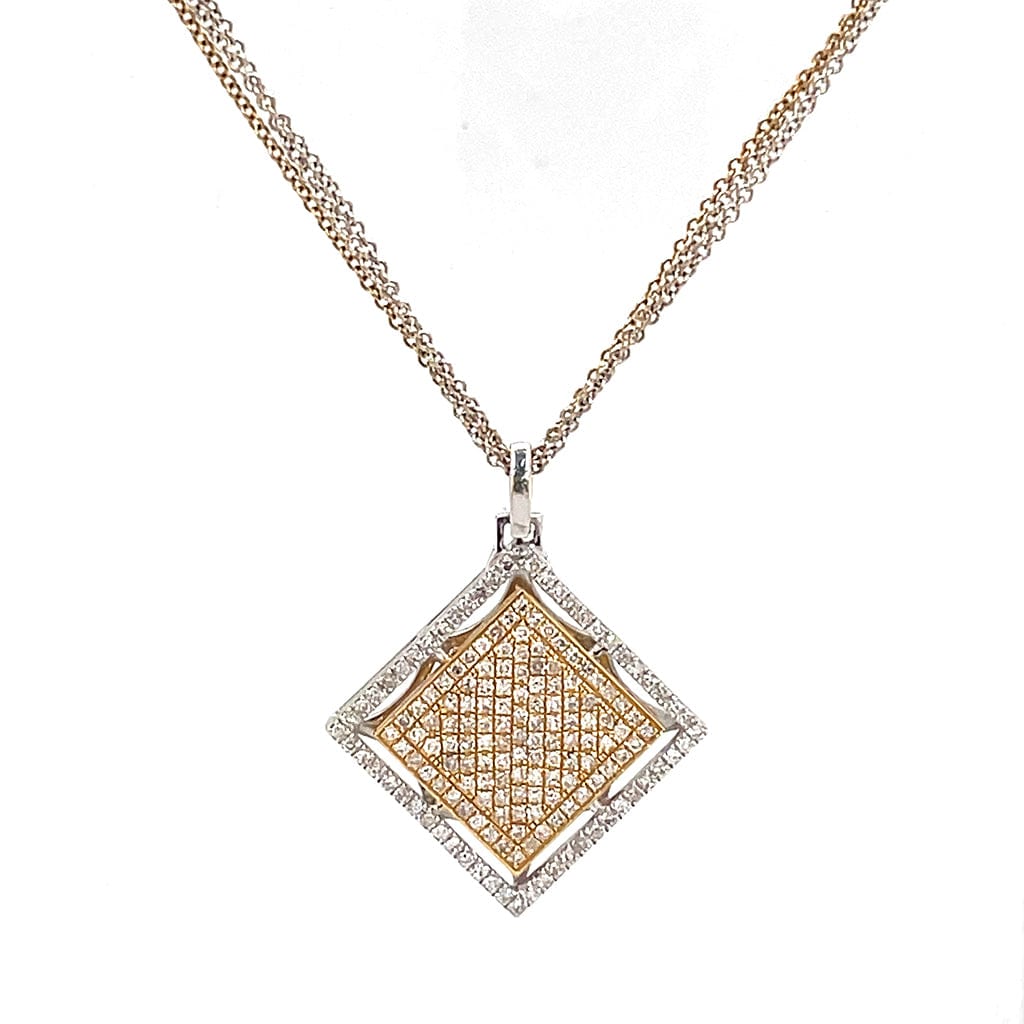 18K White & Yellow Gold Pave Diamond Square Necklace for Women - Elegant Jewelry Gift for Anniversary, Wedding & Special Occasions