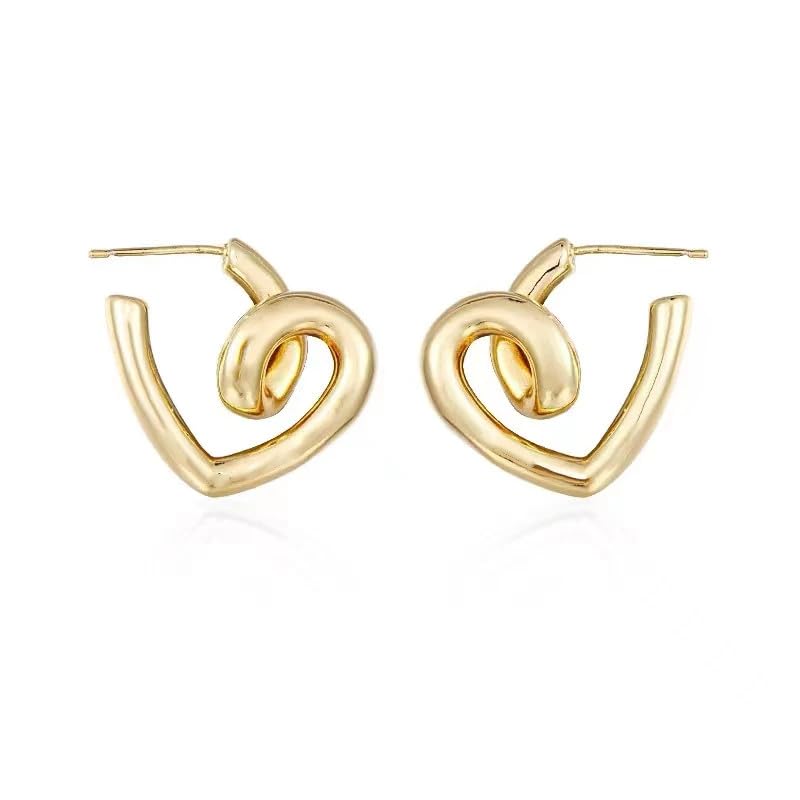2023 New Korean Fashion Irregular Spiral Metal Heart Drop Earrings for Women - Trendy Party Jewelry Gift for Girls, Elegant Simple Accessories for Date Night & Special Occasions