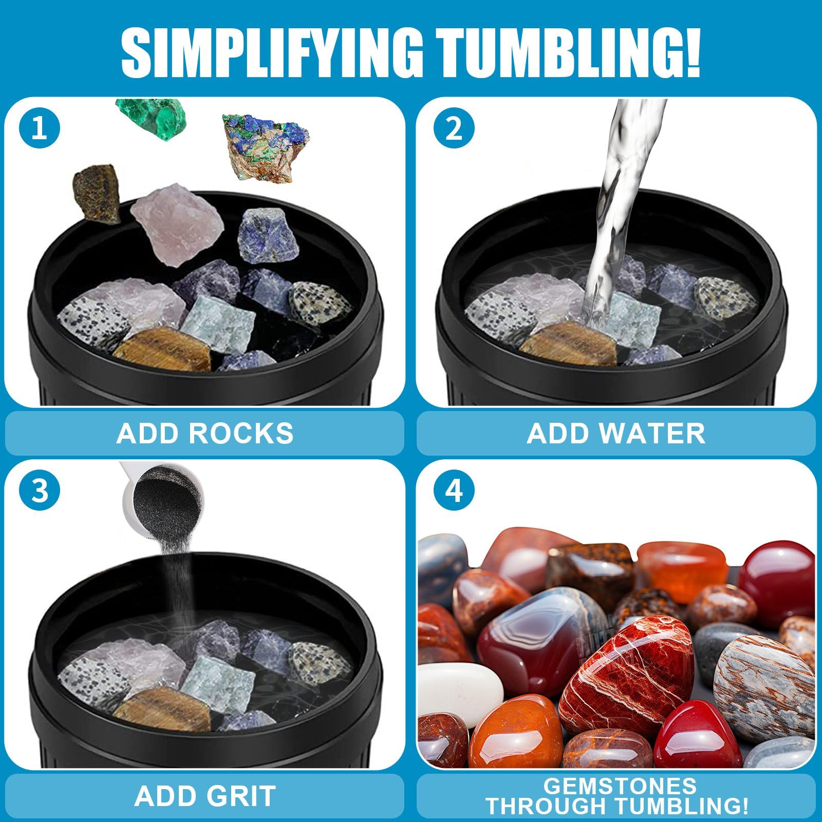 3LB Rock Tumbler Grit and Polish Refill Kit - 4 Step Professional Rock Polishing Grit Set for Shining Stones - Compatible with National Geographic, KomeStone & Most Rock Tumblers - Perfect for Jewelry Making, Geology Hobbies & DIY Craft Projects