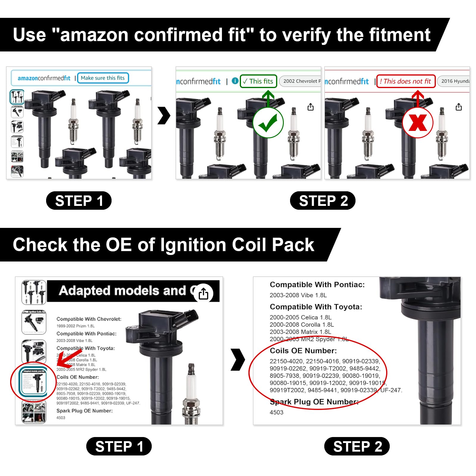4-Piece Ignition Coil & Spark Plug Set Compatible with Toyota Corolla, Matrix, Pontiac Vibe 2000-2008 1.8L L4 - Direct Replacement for UF315, UF247 - Perfect for Engine Tune-Ups & Performance Upgrades