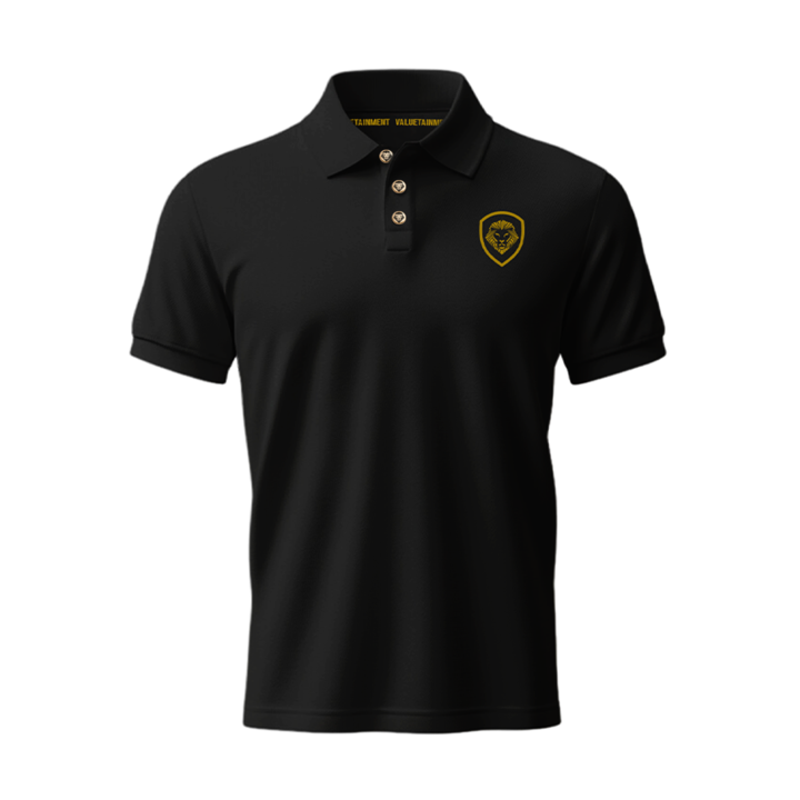 Premium Black & Gold Polo Shirt with Lion Shield Logo - Classic Fit Men's Casual Shirt for Business, Golf & Everyday Wear