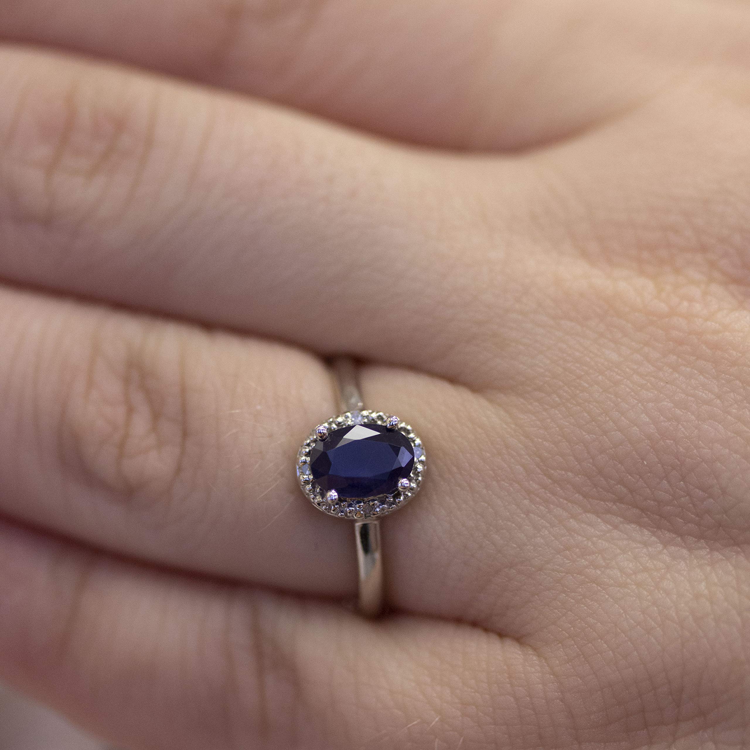 10K White Gold Oval Sapphire and Diamond Engagement Ring for Women - Perfect for Weddings, Anniversaries & Special Occasions