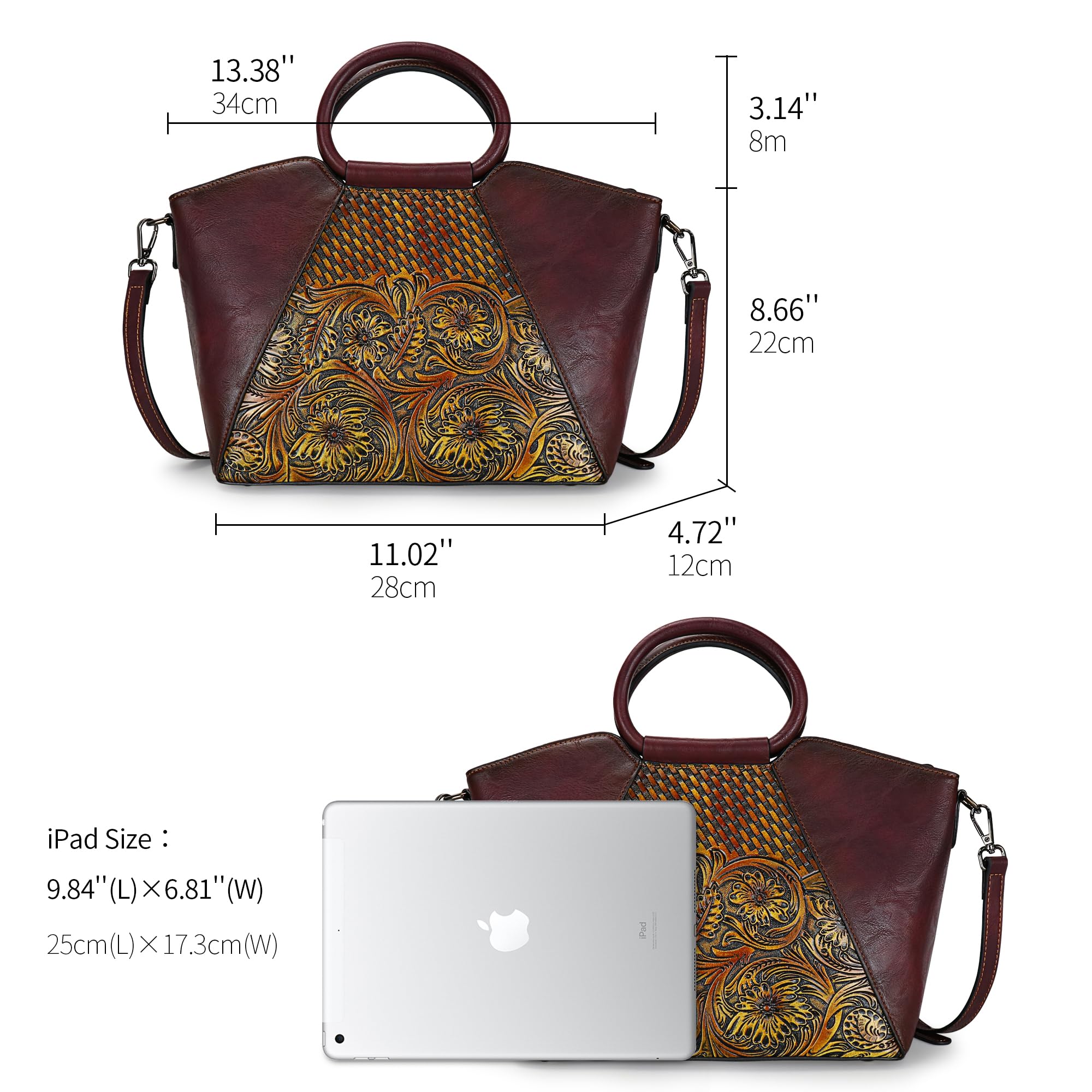 Stylish Women's Leather Satchel Handbag - Crossbody, Top Handle & Shoulder Bag - Medium Tote Purse for Work, Travel & Everyday Use