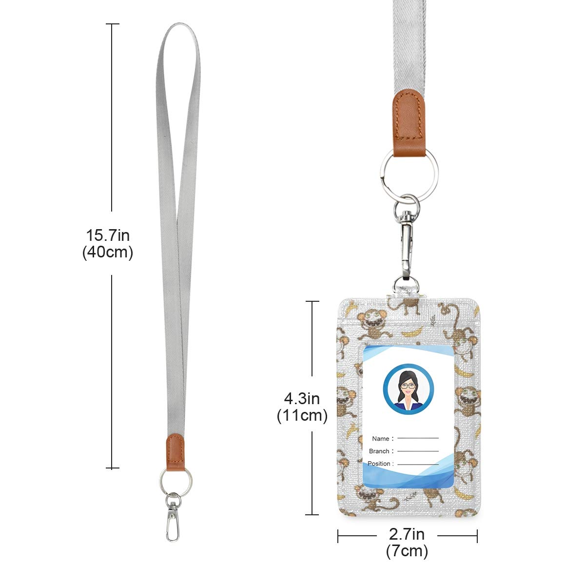 Funny Monkeys ID Badge Holder with Lanyard for Work & School