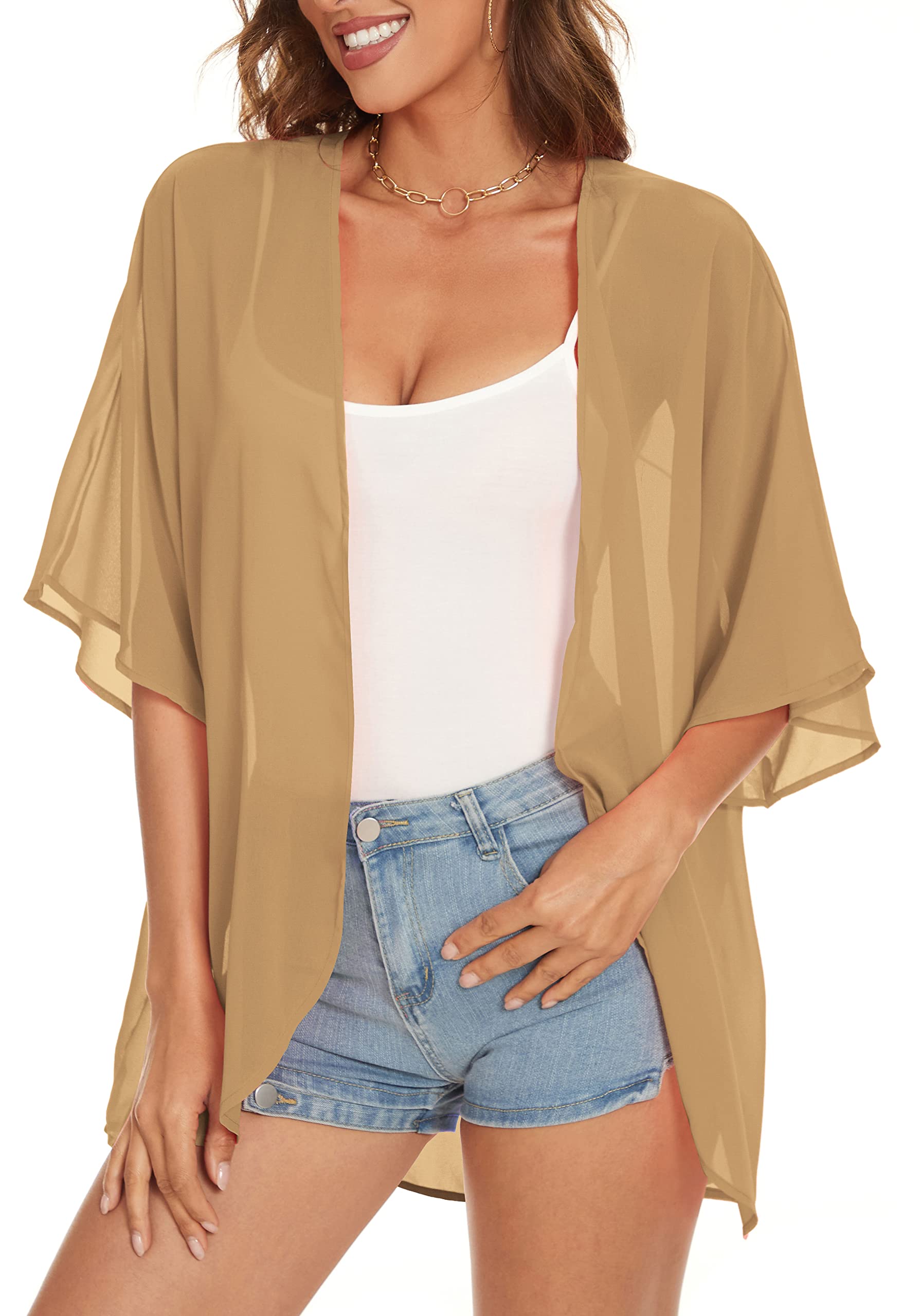 Women's Floral Chiffon Kimono Beach Cover Up Cardigan - Lightweight Loose Cape Top for Summer, Swimwear, Vacation & Boho Fashion