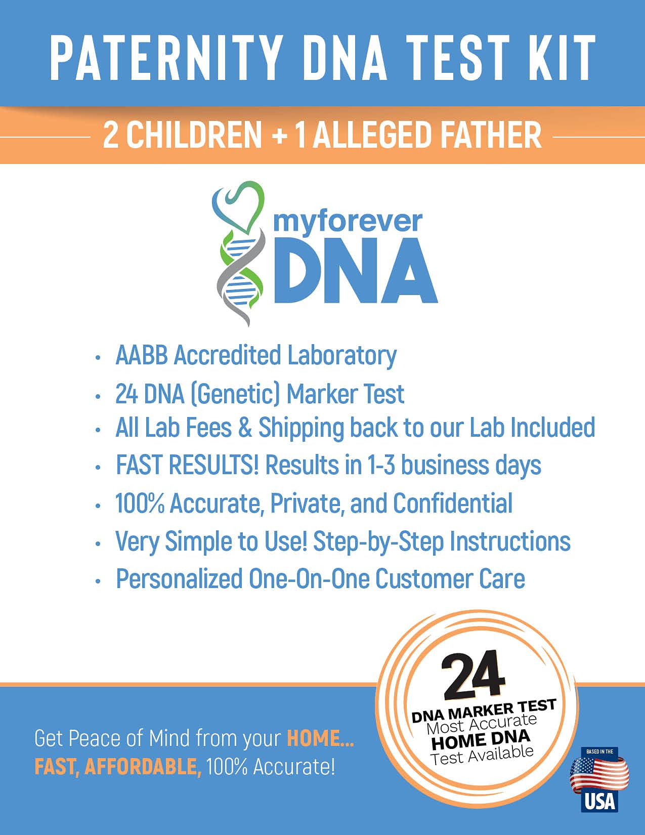 Home Paternity DNA Test Kit for 2 Children & 1 Alleged Father | 24 Genetic Markers Tested | Includes Lab Fees & Free Shipping | Accurate & Confidential Results | Perfect for Legal Proof, Peace of Mind & Family Bonding