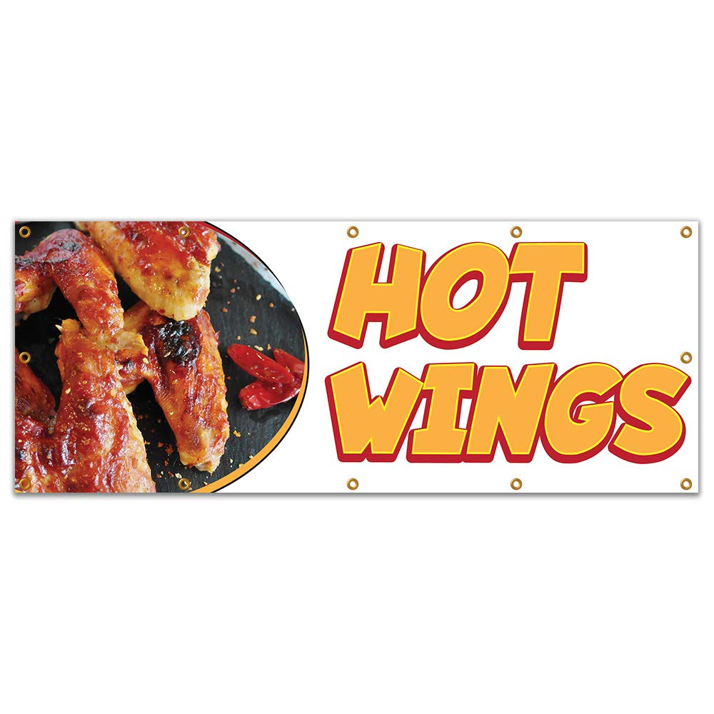 Hot Wings 120-Inch Vinyl Banner for Concession Stands & Food Trucks - Single Sided, Weatherproof & Durable - Perfect for Outdoor Events, Festivals & Street Food Vendors