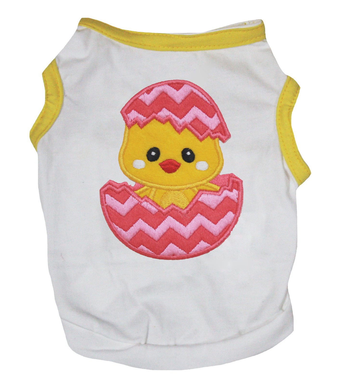 Petitebella Cute Chick Egg Print Puppy Dog T-Shirt for Small Dogs - White & Yellow, Medium Size - Perfect for Easter, Pet Parties & Daily Walks