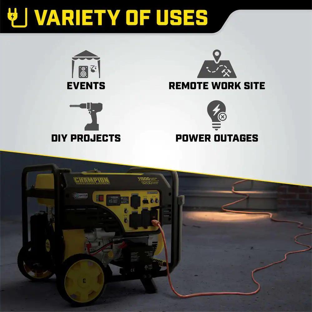 Champion 9200W/11500W Dual Fuel Portable Generator with Electric Start & CO Shield - Ideal for Home Backup Power, Camping, and Outdoor Events