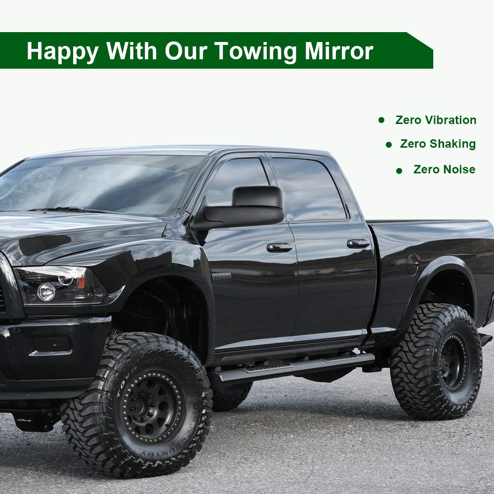 Heavy Duty Towing Mirrors for Dodge Ram 1500 (2002-2008) & Ram 2500/3500 (2003-2009) - Power Heated Textured Manual Flip Up Mirrors for Driver & Passenger Side - Perfect for Towing Trailers, Boats & RVs