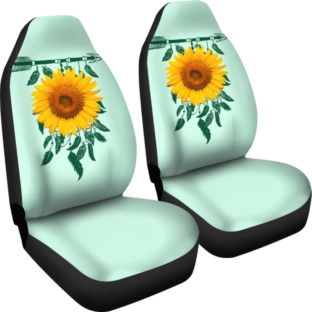 Premium Sunflower Native American Pattern Car Seat Covers - Soft Celeste Background Universal Fit for Cars, Trucks & SUVs - Unique Gift Idea for Women & Men - Perfect for Road Trips, Commuting & Protecting Seats
