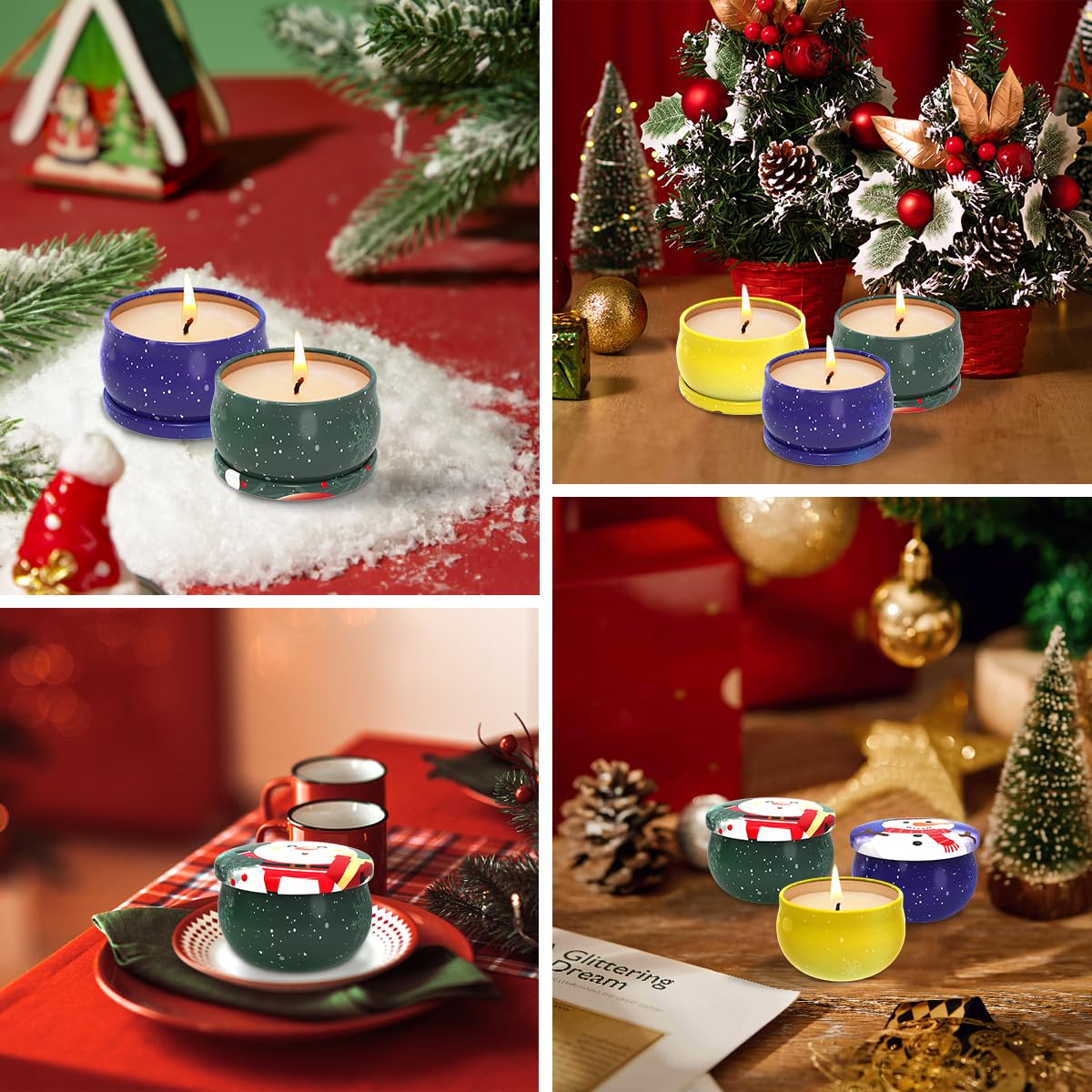 Christmas Small Tin Scented Candles - 3 Pack Long Lasting 90 Hour Soy Wax Candles (2.5oz Each) | Holiday Home Decor, Aromatherapy, Bath Relaxation, Birthday & Gift Ideas for Women