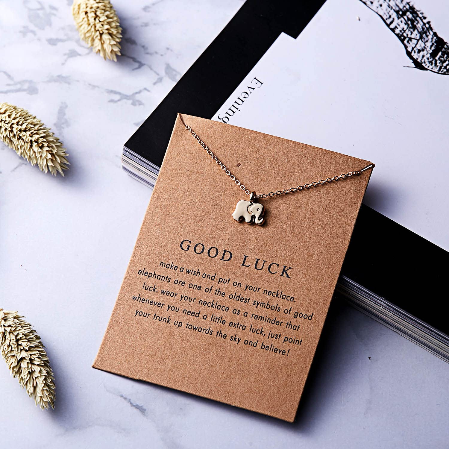 Lucky Elephant Necklace for Women - Birthday & Christmas Gift for Daughter, Sister, Friend - with Message Card for Special Occasions