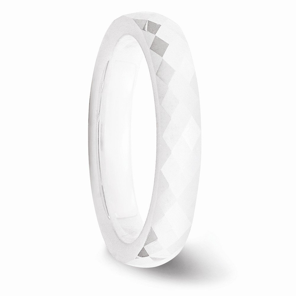 Jewels By Lux Ceramic White 4mm Faceted Polished Wedding Band Ring for Men & Women - Perfect for Engagement, Anniversary, and Everyday Wear