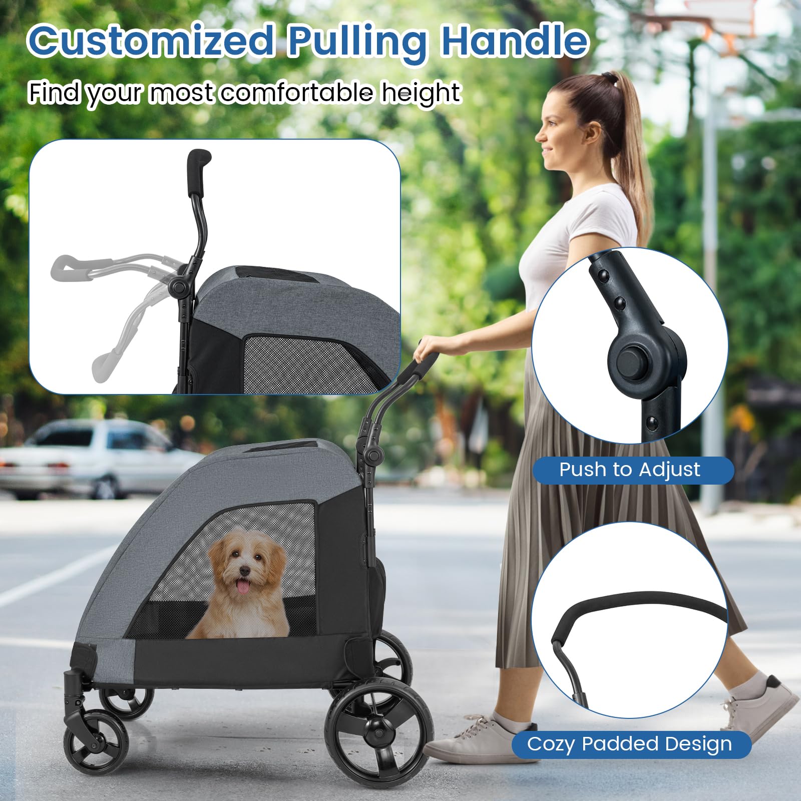 **Giantex Extra Large Dog Stroller for Big Dogs & Cats - Heavy Duty Pet Stroller for Senior Dogs, Safety Belt, Adjustable Handle, Removable Cushion, Foldable Design - Up to 132 lbs (Gray) - Perfect for Jogging, Shopping & Outdoor Adventures**