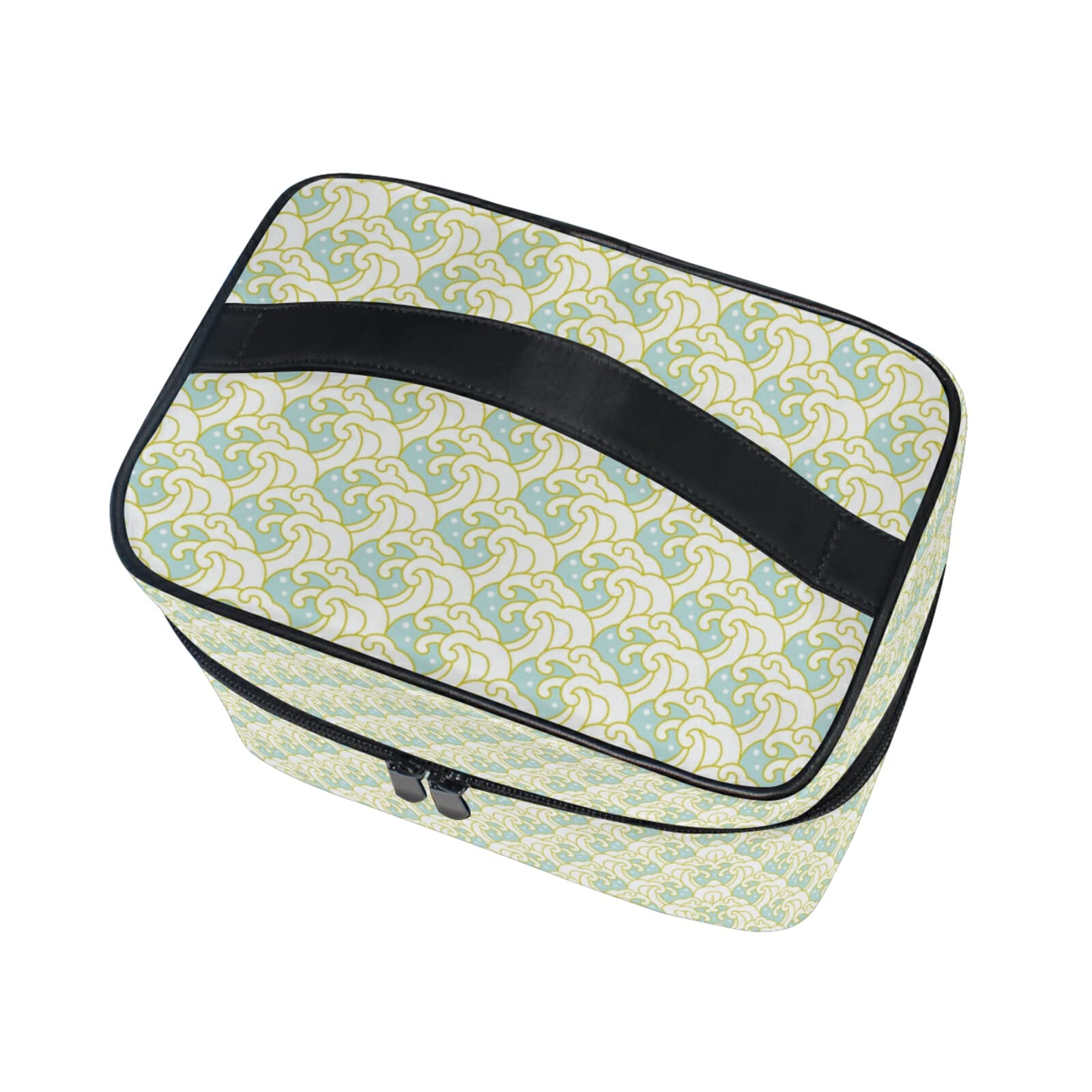 White and Yellow Wave Design Cosmetic Bag Organizer - Zippered Makeup Pouch & Toiletry Case for Women & Girls | Perfect for Travel, Gym, and Daily Essentials Storage