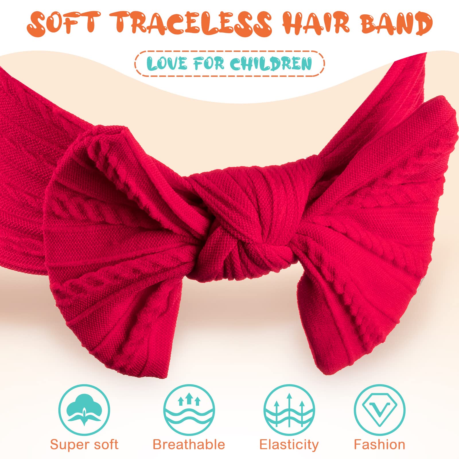 32 Pcs Baby Nylon Headbands with Bows - Soft Stretchy Hairbands for Newborn Girls & Toddlers - Handmade Jacquard Hair Accessories for Daily Outfits & Photo Shoots