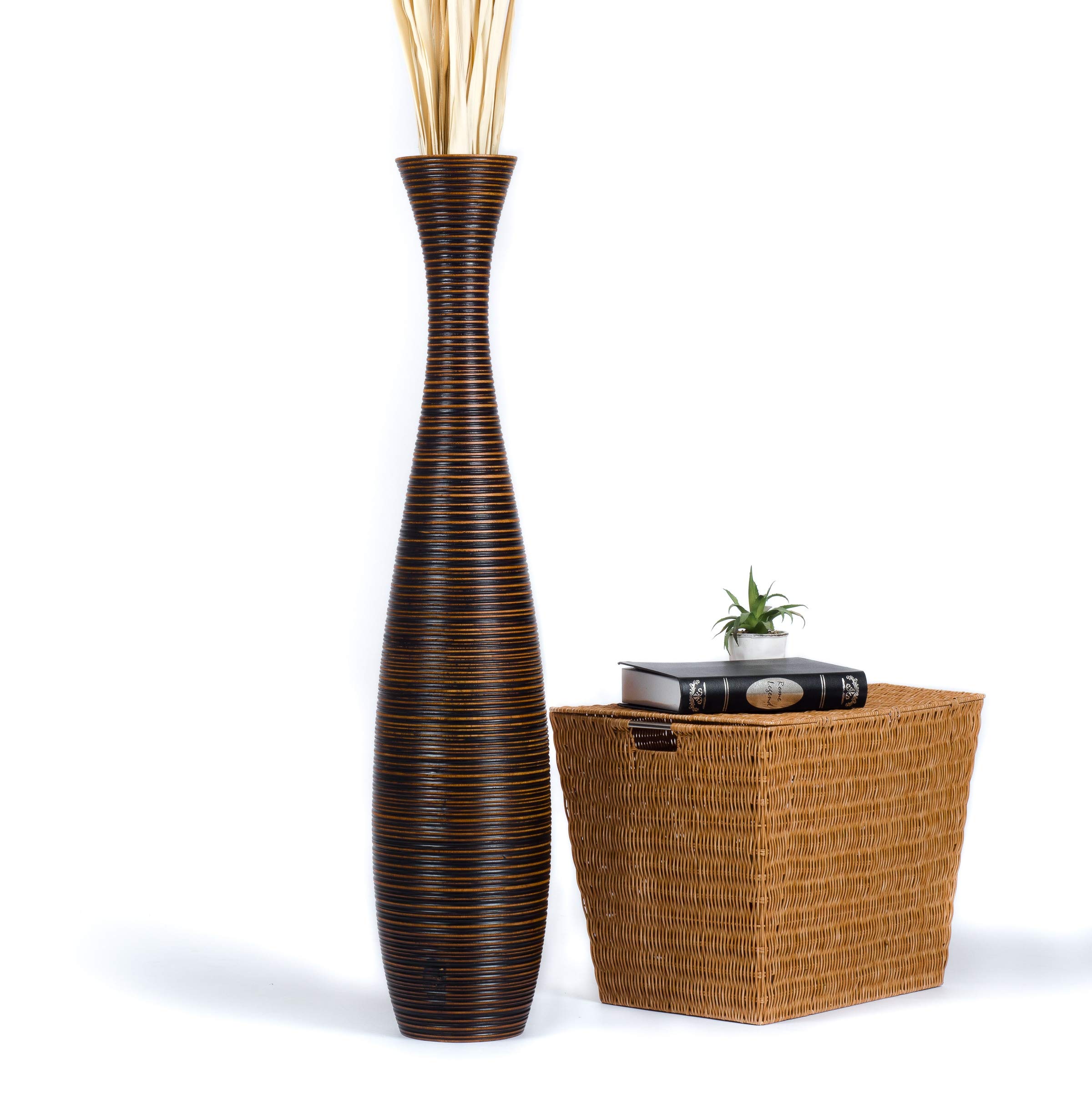 Leewadee 41 Inch Large Brown Wooden Floor Vase - Farmhouse Decor for Flowers, Fake Plants & Pampas Grass - Perfect for Living Room, Entryway & Wedding Centerpieces