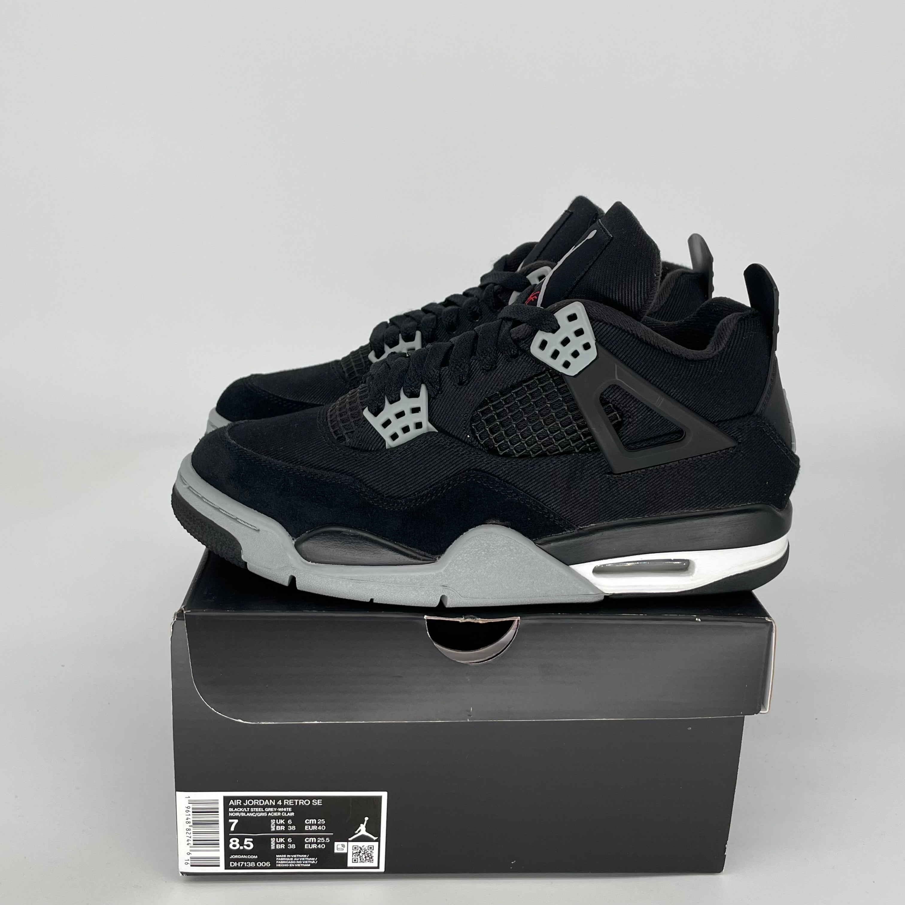 AIR JORDAN 4 Black Canvas Men's Basketball Shoes - Size 7 (DH7138-006) | Retro Sneakers for Streetwear & Casual Outfits