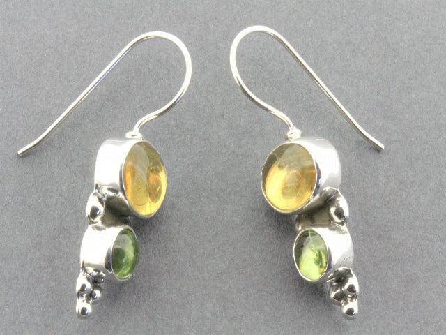 Natural Amber & Citrine Drop Earrings in Sterling Silver – Elegant Dangle Jewelry for Women, Perfect for Parties & Special Occasions