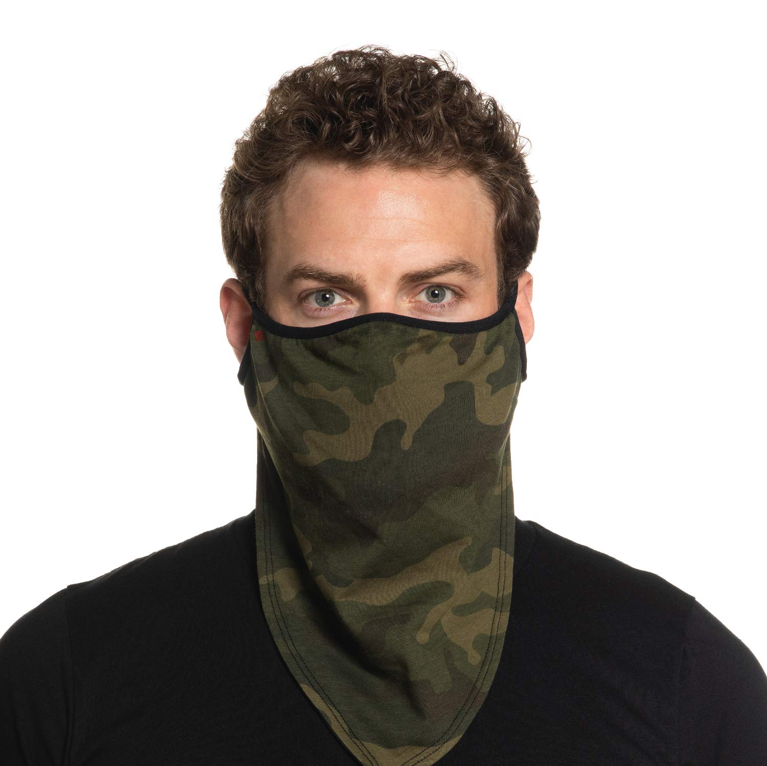 Secret Artist Medium Green Camouflage Bandana Face Mask with Ear Loops - Washable & Reusable for Outdoor Activities, Hiking, Cycling, and Daily Protection