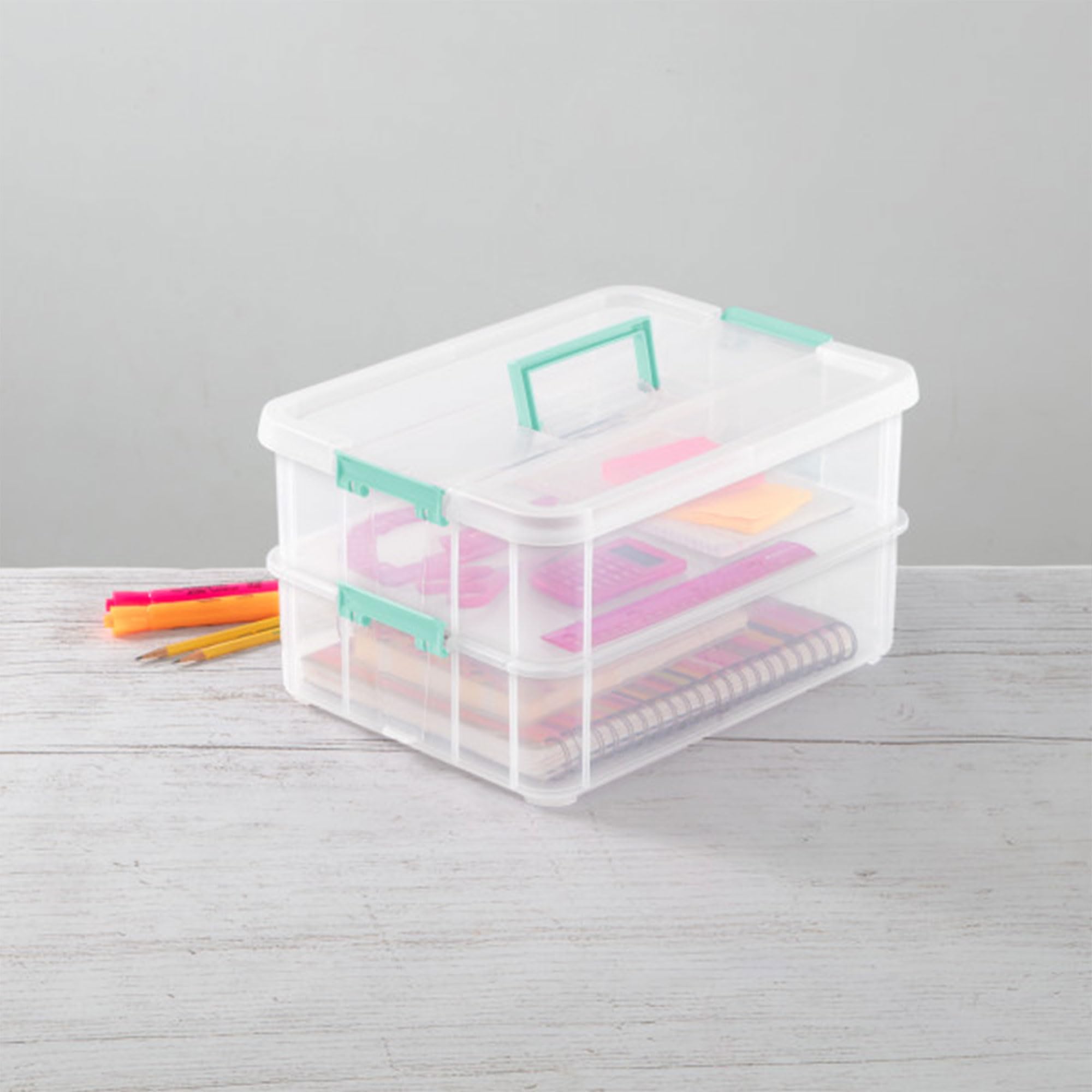 Sterilite 16-Pack Clear Stackable Storage Bins with Latching Lids - 2-Layer Organizer for Home, Office & Closet - Perfect for Organizing Toys, Clothes & Supplies