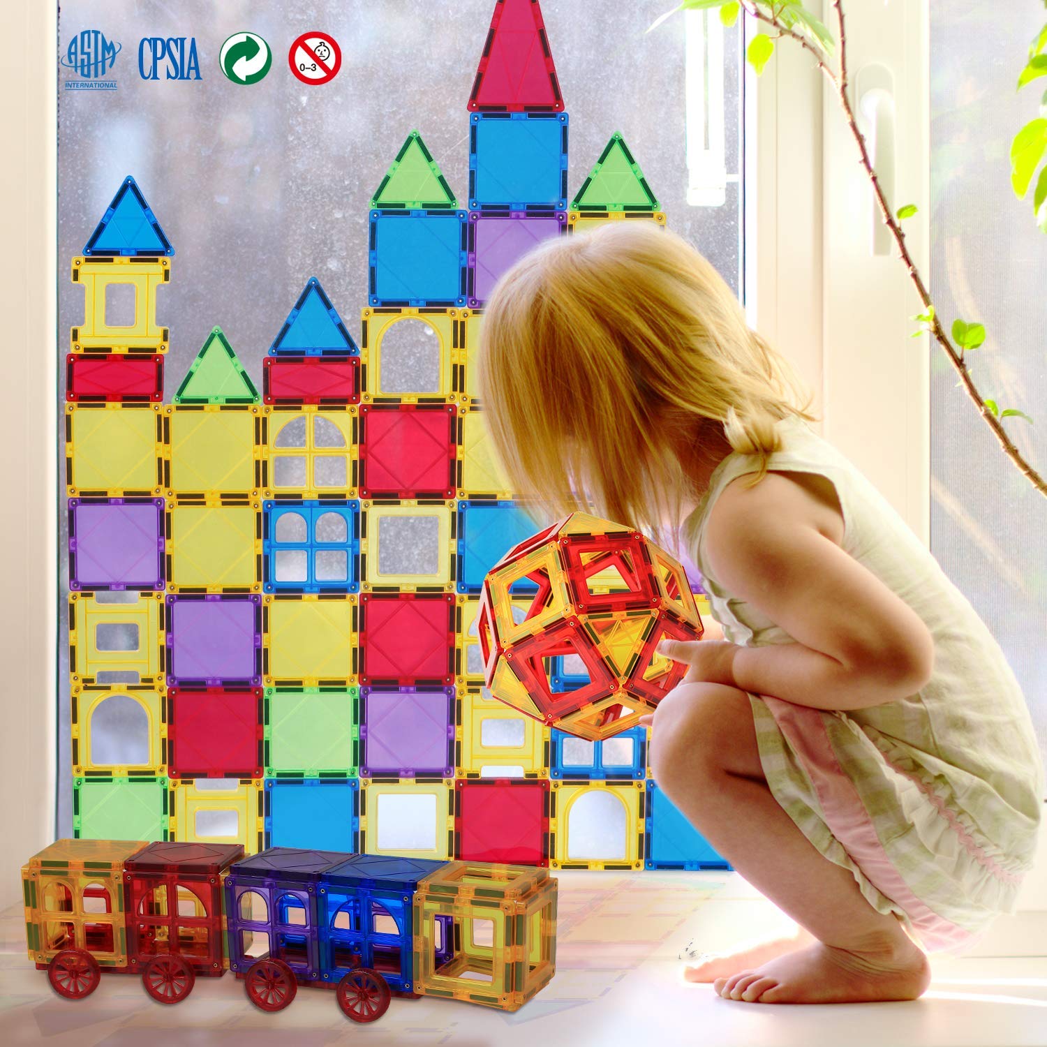 STEM Magnetic Tiles Toys for Kids - 32PCS Educational Building Blocks for Preschool Learning & Sensory Play