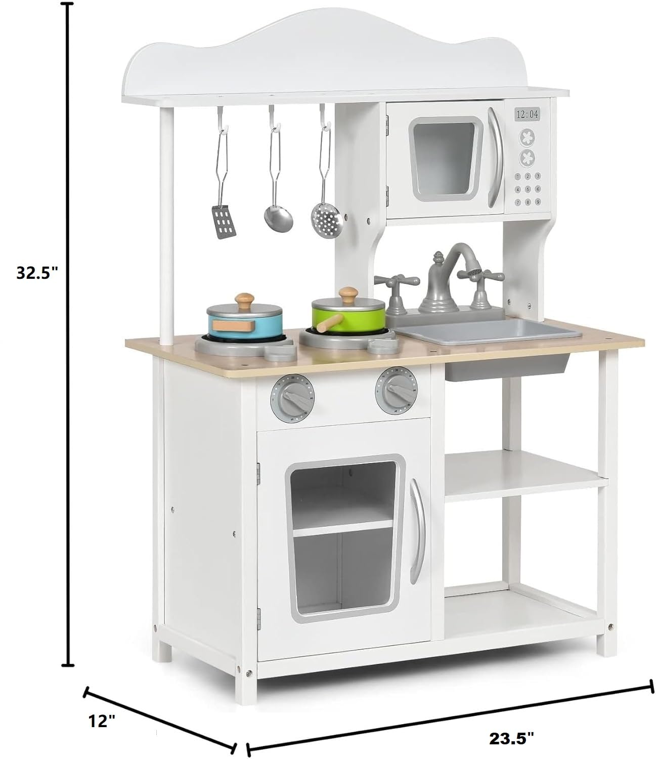 Costzon Wooden Kids Kitchen Playset with Sink, Oven, Microwave, Stove, Pots & Utensils - Pretend Play Kitchen Toy for Toddlers & Kids, Perfect Gift for Boys & Girls, Ideal for Home, Preschool & Daycare Playrooms