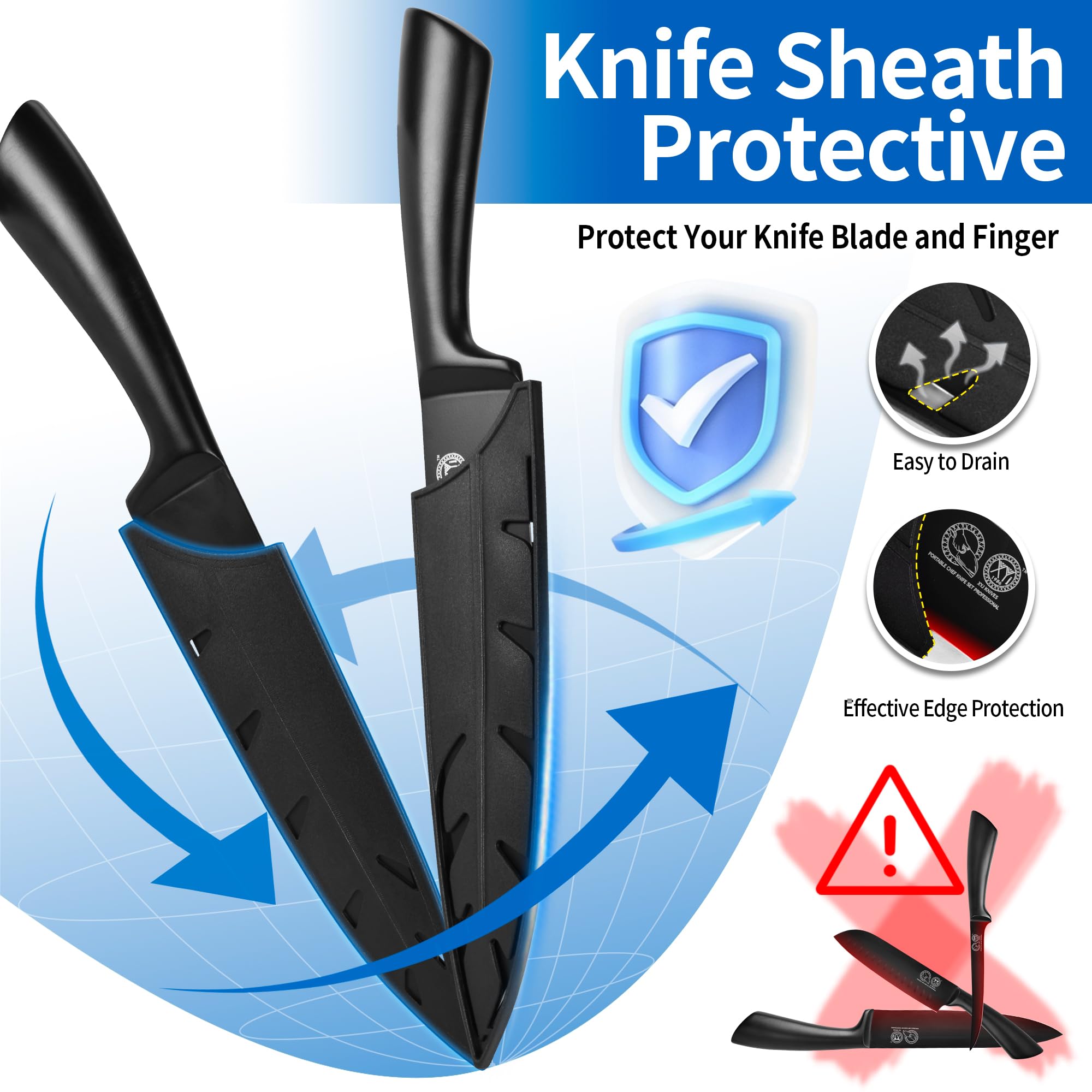 XYJ Professional Chef Knife Set - High-Quality Meat Cleaver & Butcher Knives for Camping, Cooking & Outdoor Adventures - Includes Carrying Bag - Perfect Gift for Chefs, Men & Women (Full Black) - Ideal for Home Kitchens, BBQ Parties & Camping Trips