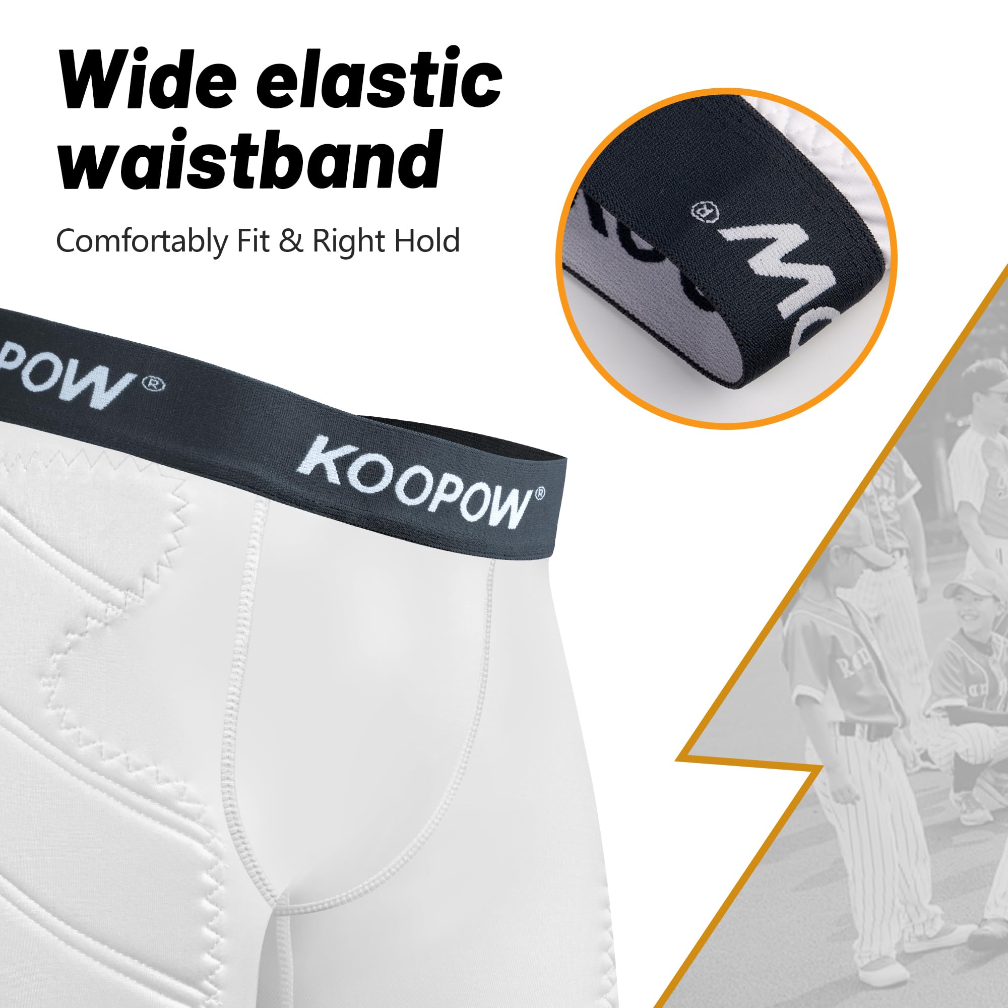 KOOPOW Youth Boys Padded Sliding Shorts with Soft Protective Cup - Baseball Football Lacrosse Protective Gear - Perfect for Baseball Practice, Football Training & Lacrosse Games