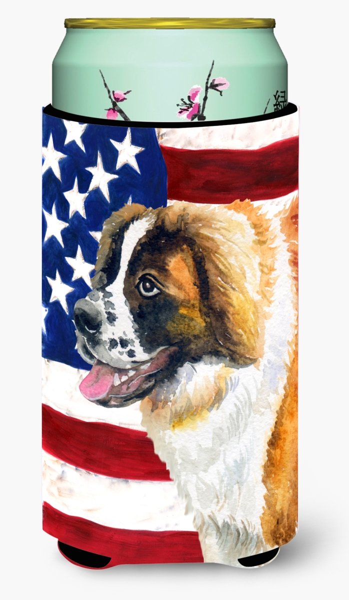 **Saint Bernard Patriotic Tall Boy Beverage Insulator Hugger - Patriotic Beer Can Cooler for 16oz Cans, Perfect for BBQs, Tailgating & Outdoor Parties**