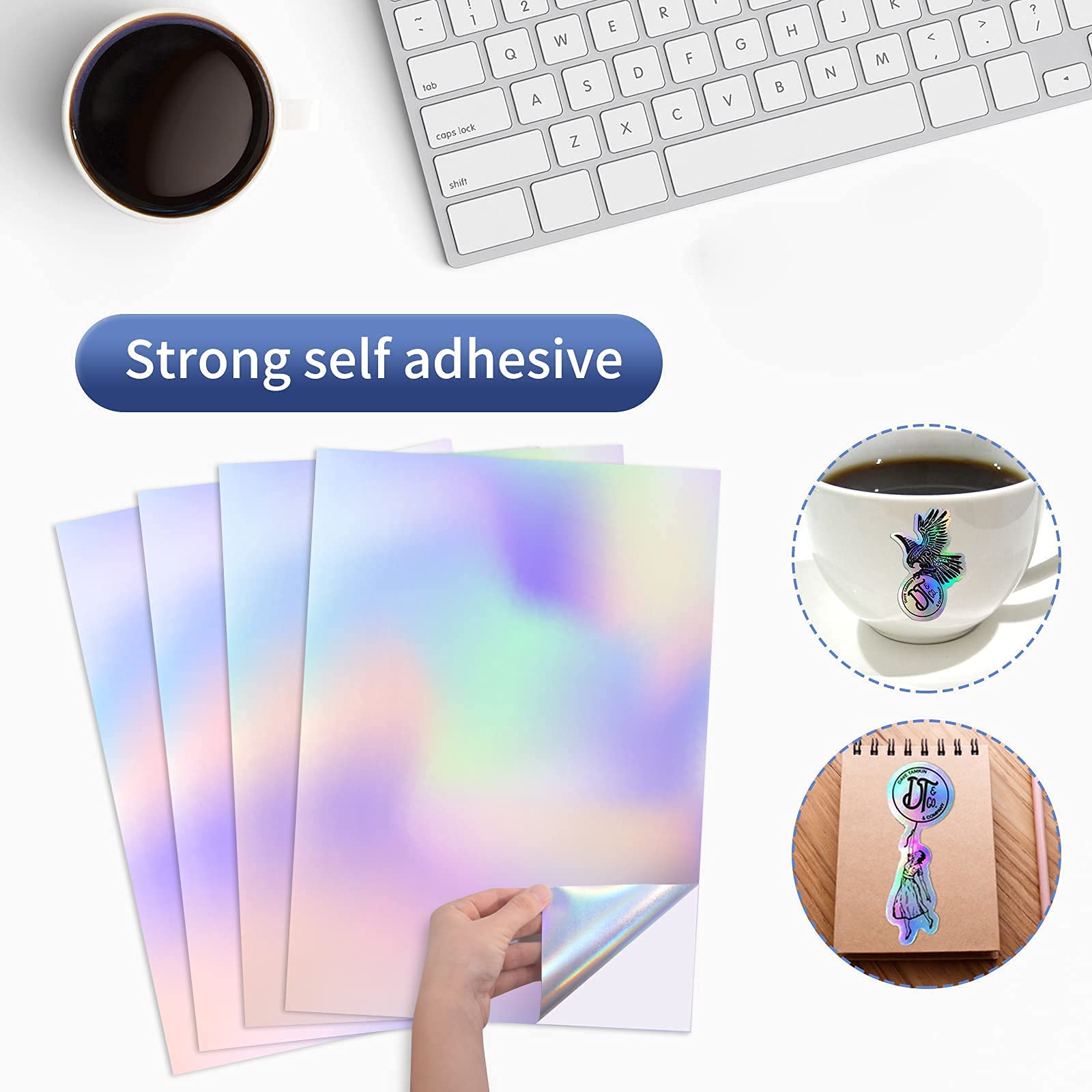 50 Sheets Holographic Sticker Paper 8.5x11 Inch - US Letter Size Printable Vinyl for Inkjet & Laser Printers - Waterproof Adhesive Rainbow Stickers for DIY Crafts, Scrapbooking & Decoration