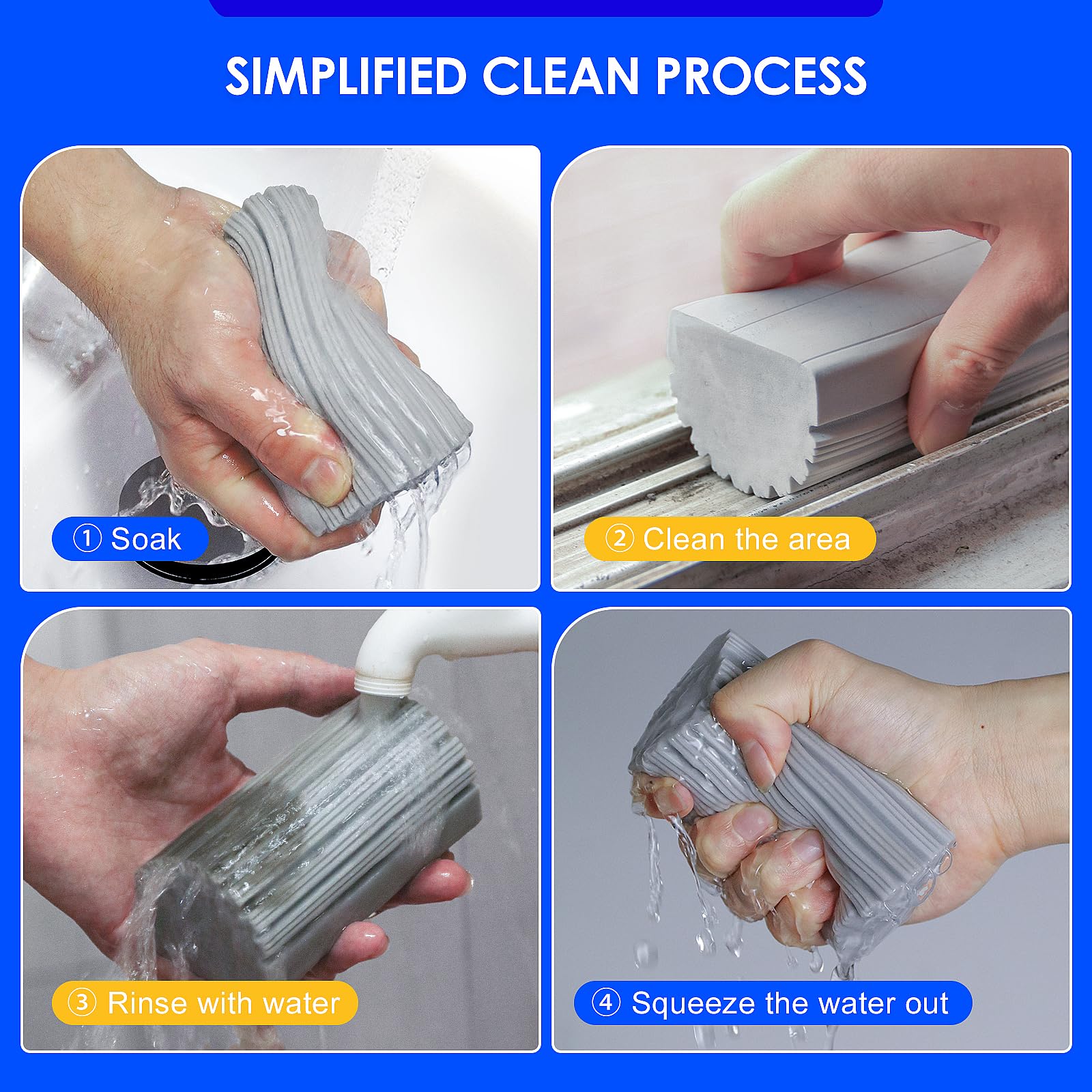 6 Pack Reusable Damp Clean Duster Sponge & Cleaning Brush - Multi-Purpose Dusting Tool for Blinds, Glass, Mirrors, Baseboards, Vents, Railings, Window Tracks & Faucets - Perfect for Home, Office & Car Cleaning
