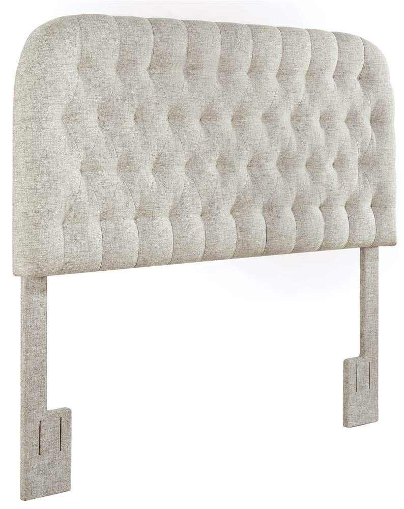 King Size Round Tufted Linen Headboard in Cream - 79.33