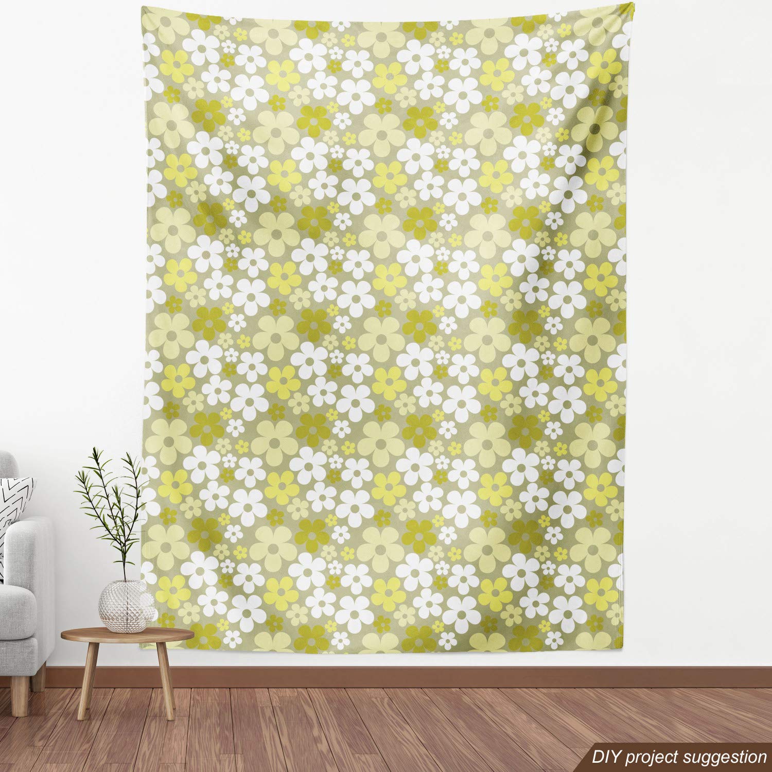 Ambesonne Floral Fabric - Grey Yellow Abstract Print, 3 Yards for Upholstery & Home Decor | Perfect for Curtains & Pillows