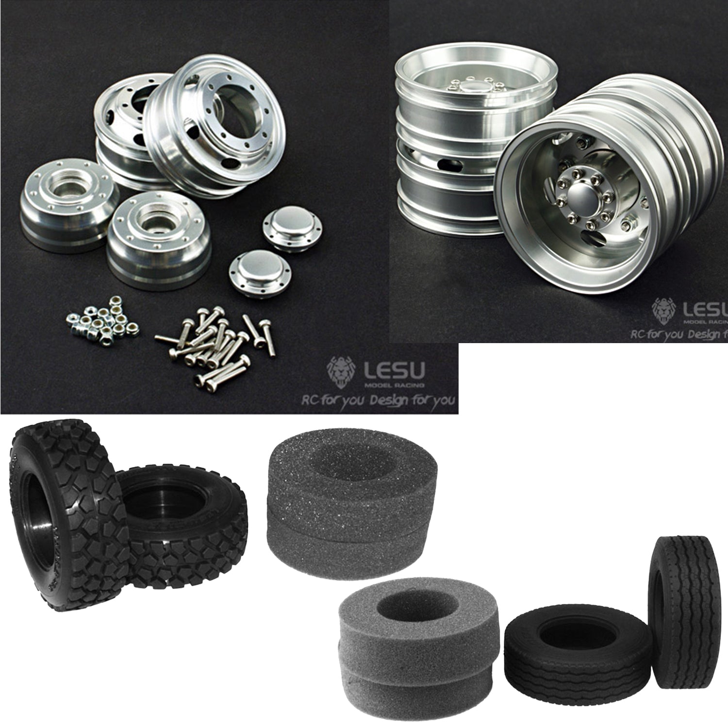 LESU 1/14 Scale Metal Wheel Hub Bearing with Hex Brake & Rubber Tires - Replacement Parts for RC Tamiya Tractor Truck & Tipper Trailer - Perfect for DIY Repair, Off-Road Racing, and Heavy-Duty Hauling Scenarios