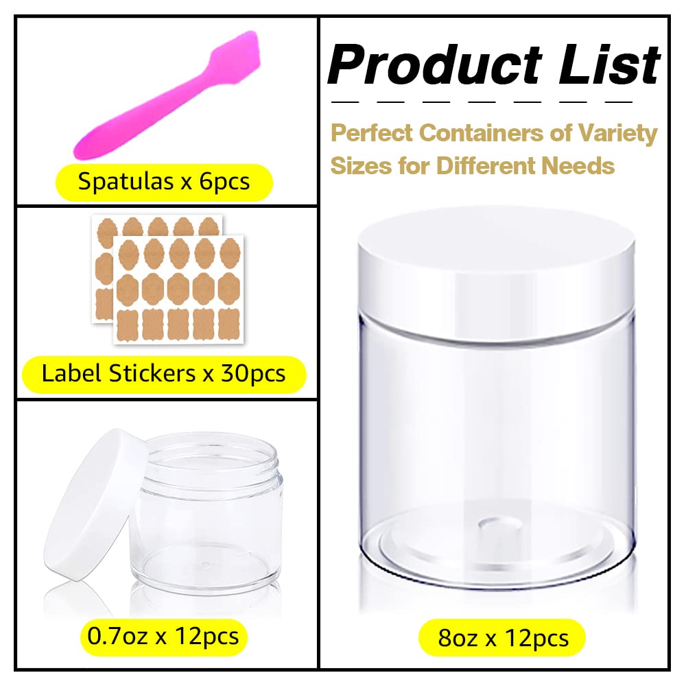 AMORIX 8oz (240ml) Plastic Slime Containers with White Lids - Airtight Storage Jars for DIY Crafts, Lip Scrubs, Body Butters & Creams - Includes 20g Sample Containers (24-Piece Set) - Perfect for Slime Making, Bath & Beauty Products, and Small Craft Organization