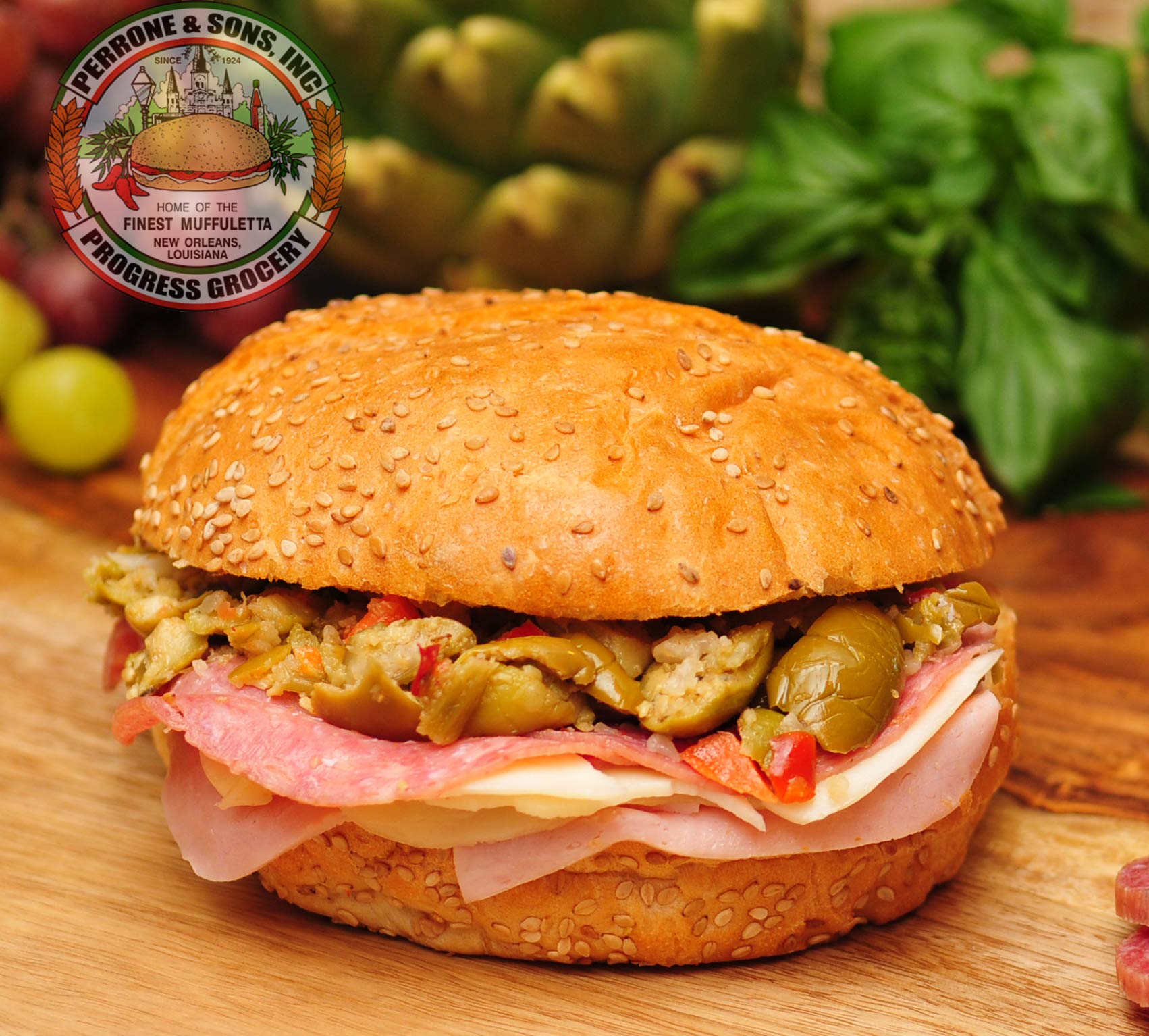 Authentic New Orleans Muffuletta Olive Salad Sandwich - Progress Grocery (8 Inch, 2 Pack) | Perfect for Picnics, Parties & Quick Lunches