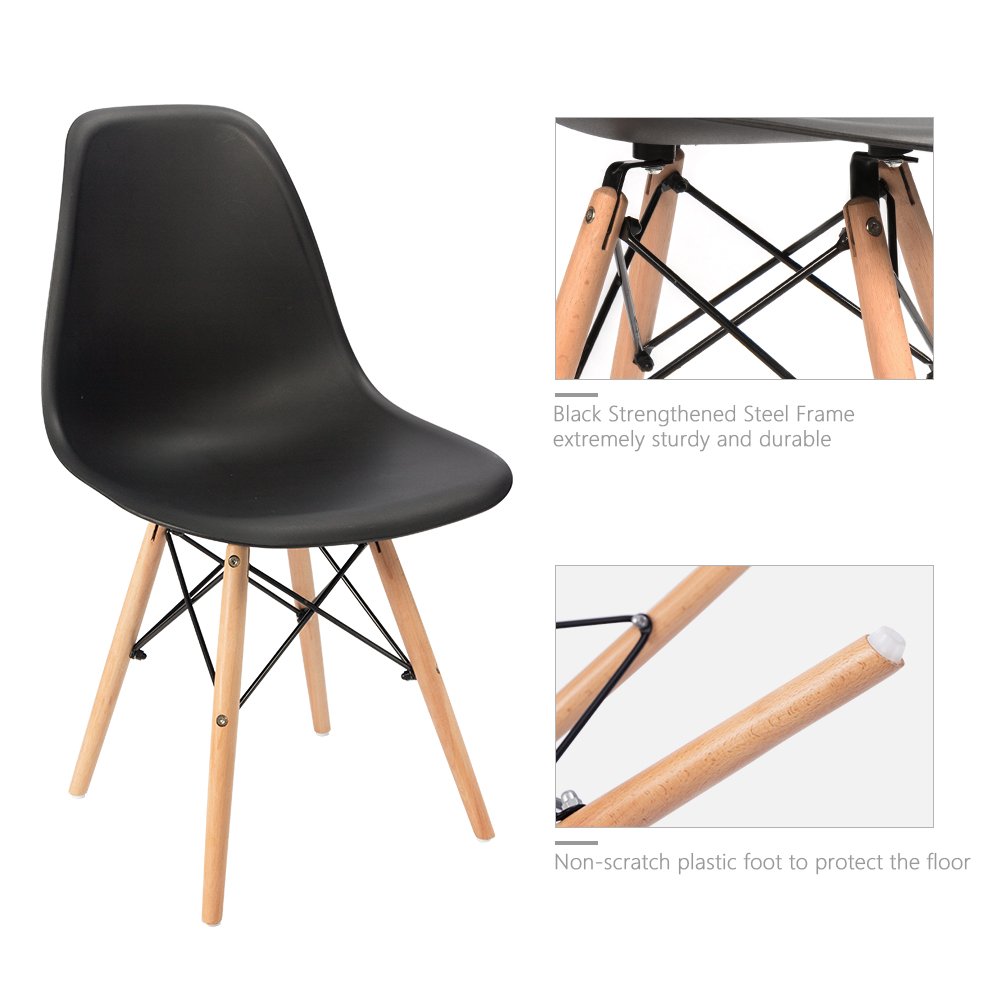 Furmax Pre-Assembled Modern Dining Chairs Set of 4 - Mid Century Modern DSW Shell Lounge Plastic Chairs for Kitchen, Dining Room, Bedroom & Living Room - Comfortable Side Chairs (Black) | Perfect for Small Spaces, Apartments & Contemporary Home Decor