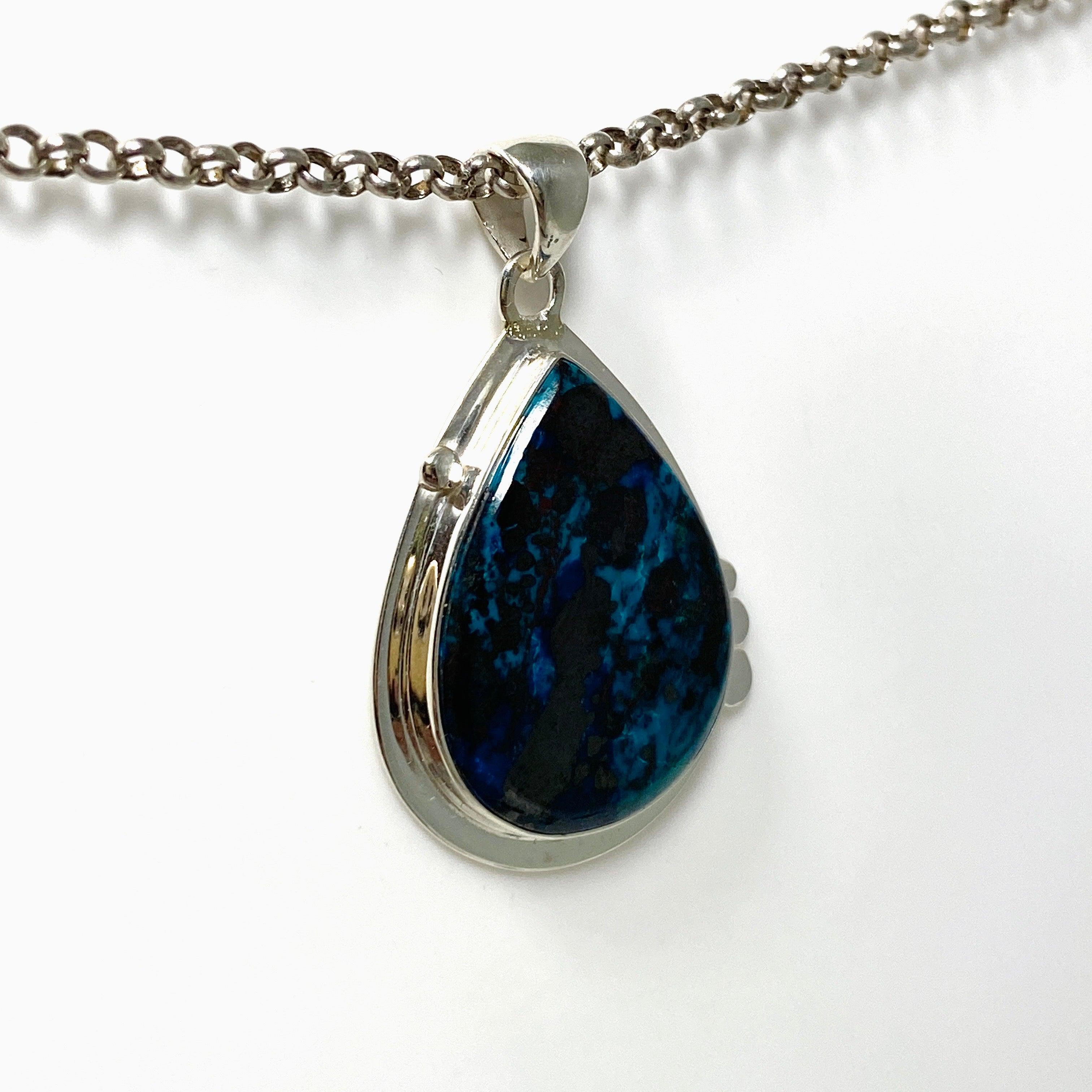 Shattuckite with Cuprite Teardrop Pendant Necklace - Handcrafted Gemstone Jewelry KPGJ4429 | Spiritual Healing, Meditation & Boho Fashion Accessory