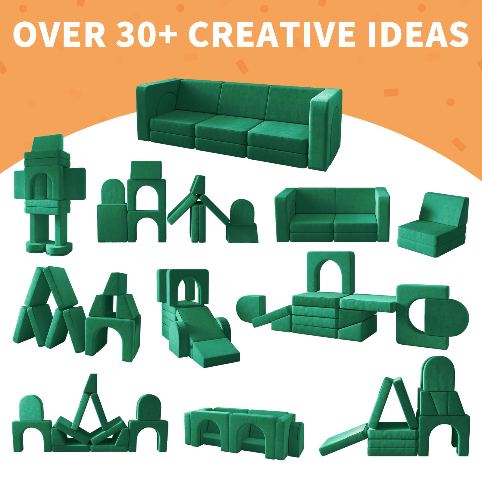 Wanan Kids Couch 12PCS - Modular Play Sofa for Toddlers & Children, 12-in-1 Multifunctional Playroom Furniture for Boys & Girls (Green) - Perfect for Creative Play, Nap Time & Living Room Decor