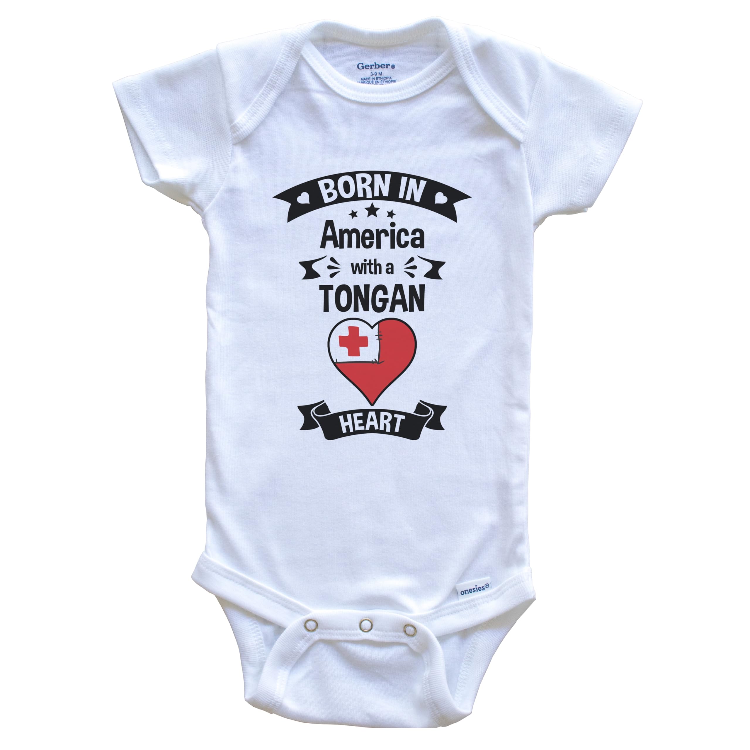Born in America with A Tongan Heart One Piece Baby Bodysuit - Soft Cotton Infant Onesie for Boys & Girls - Perfect for Family Gatherings, Cultural Celebrations & Everyday Wear