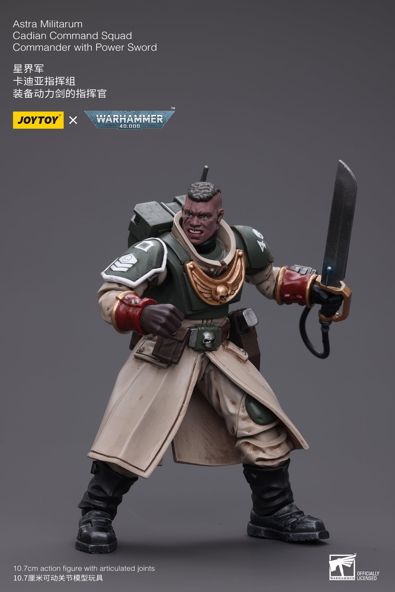 1/18 JOYTOY 3.75-inch Astra Militarum Cadian Command Squad Action Figure with Power Sword - Perfect for Warhammer 40K Collectors, Tabletop Gaming & Military Model Displays