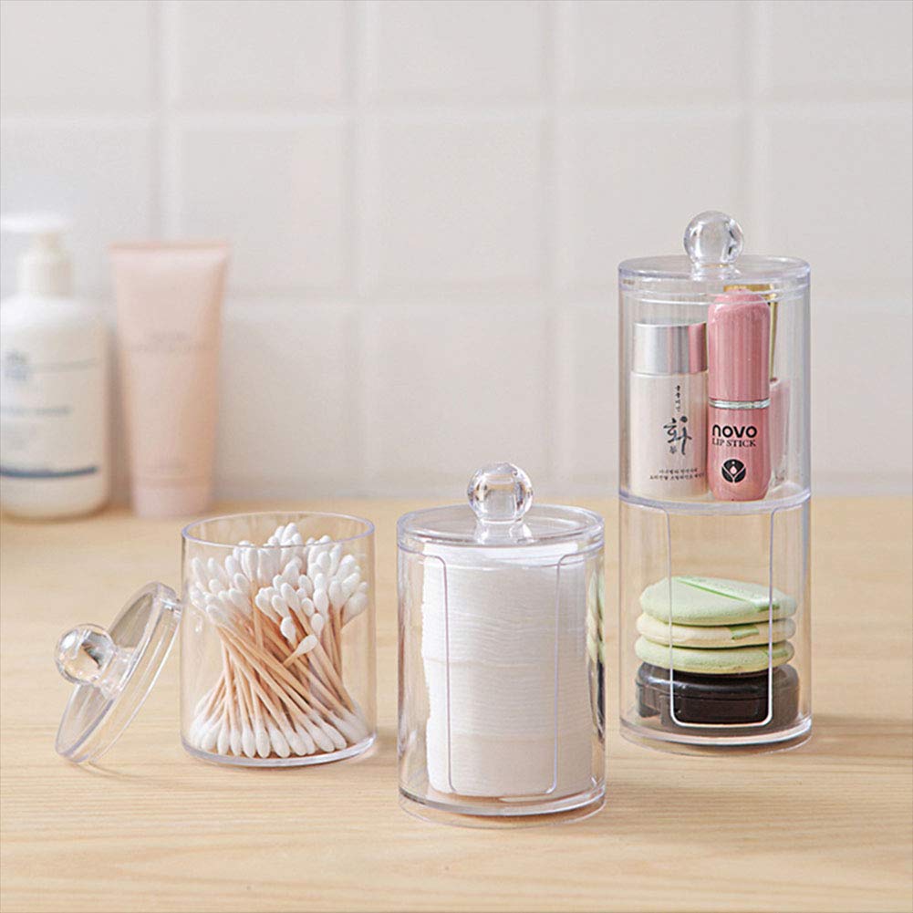 Clear Acrylic Makeup Organizer Set - 3-Piece Cotton Ball & Swab Holder for Bathroom Storage