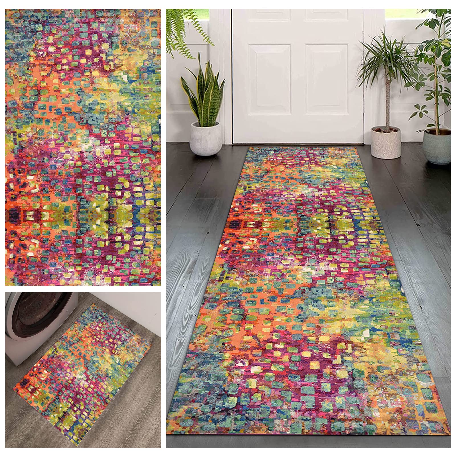 Runner Rug for Hallways & Kitchen - Machine Washable, Stain Resistant, Non-Shed Carpet - Perfect for Laundry Room, Living Room, Bathroom & Entryway - Durable Floor Mat for High Traffic Areas