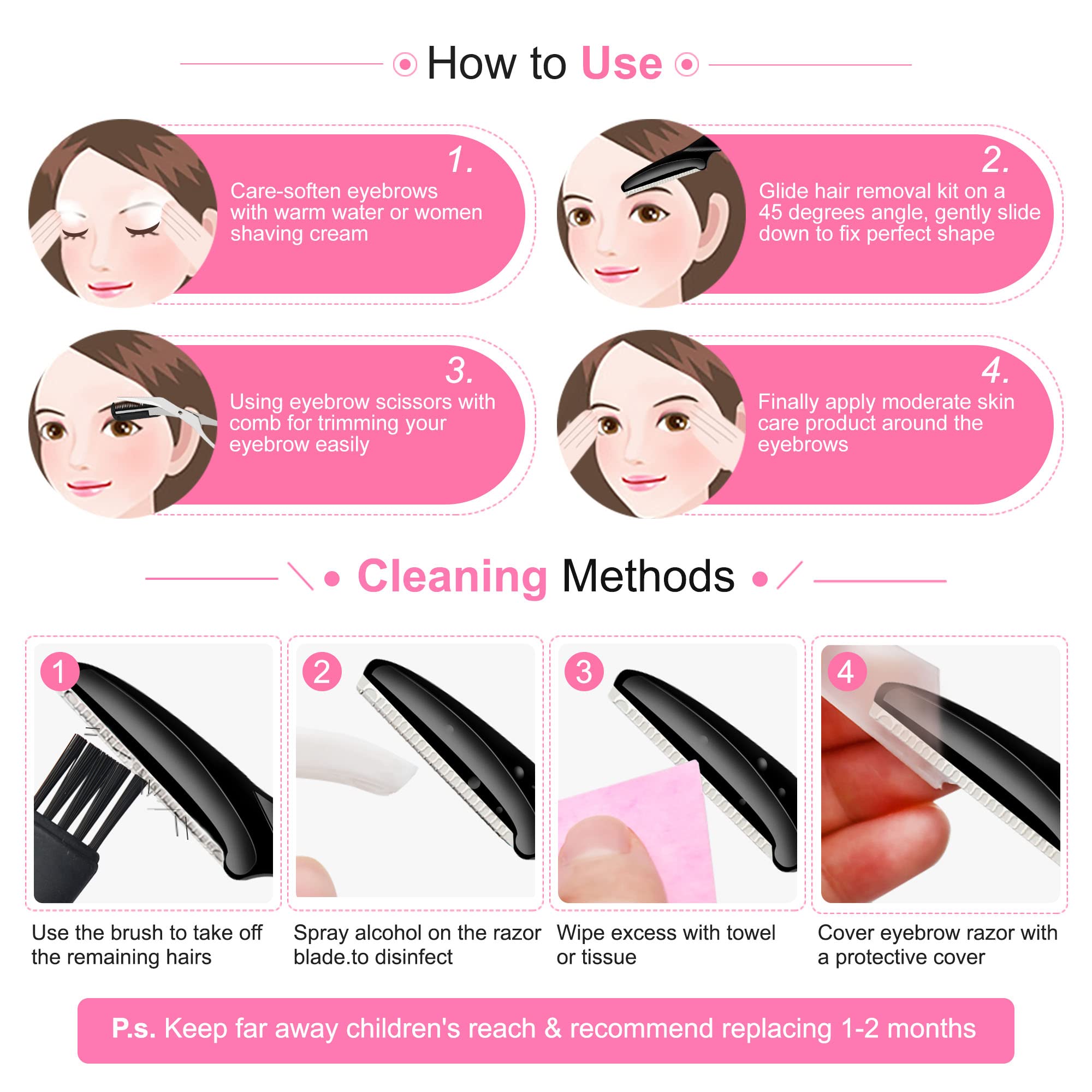 Premium Eyebrow Razor Pack - Multipurpose Dermaplaning Face Razors for Women | Facial Hair Removal, Exfoliating, Eyebrow Shaping & Peach Fuzz Trimming | Bulk Straight Eyebrow Trimmers for Smooth Skin | Perfect for At-Home Grooming, Travel & Salon Use