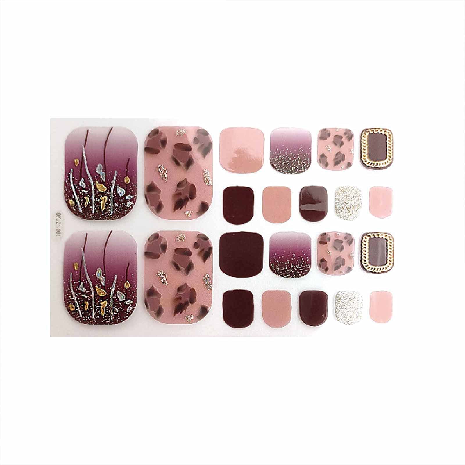 Toe Nail Stickers & Decals - Gel Manicure Nail Art Adhesive Strips for Women, Full Toe Nail Wraps Manicure Kit - Perfect for Pedicures, Home Nail Art, Parties & Special Occasions