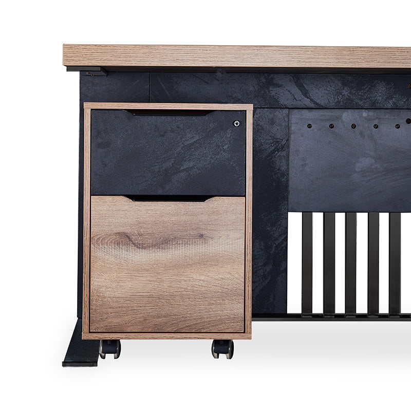 AFTAN BLACK HAWK Limited Edition Executive Desk with Pedestal & Right Mobile Return - 180cm Warm Oak & Black Finish - Perfect for Home Office & Professional Workspaces