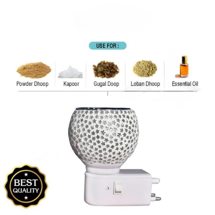 Premium Electric Ceramic Aroma Diffuser with Multicolor LED Night Light - Camphor & Incense Burner for Home, Office, Yoga & Meditation - White Star Design (Pack of 1) | Relaxation & Aromatherapy Essential Oil Diffuser