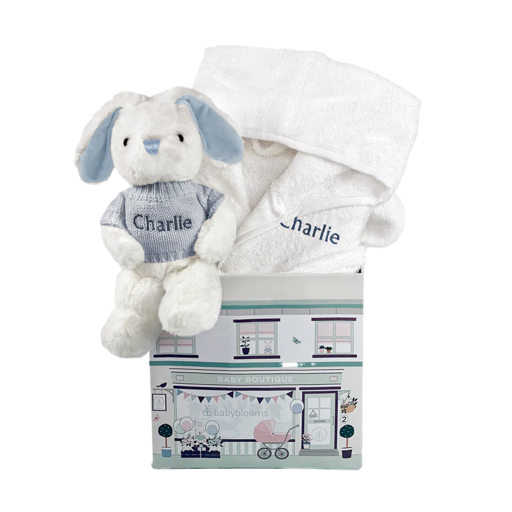 Personalized Baby Bunny & Bathrobe Set - Soft Blue Baby Gift for Newborns, Baby Showers & Christenings | Perfect for Photo Shoots & First Birthday Celebrations